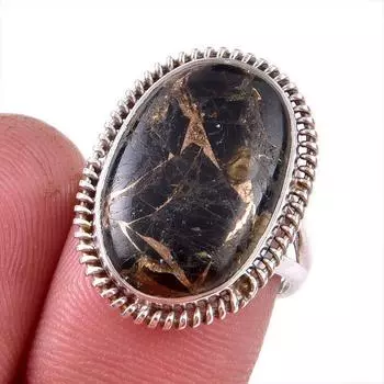 Natural Black Copper Turquoise 925 Solid Sterling Silver Jewelry Ring S.6.5 n7h46