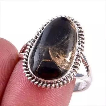 Natural Black Copper Turquoise 925 Solid Sterling Silver Jewelry Ring S.9.5 P7R69