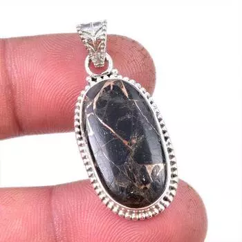 Natural Black Copper Turquoise 925 Solid Sterling Silver Gift Pendant 1.50 w3u08