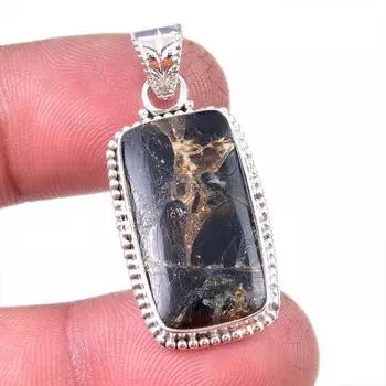 Natural Black Copper Turquoise 925 Solid Sterling Silver Gift Pendant 1.50 N4M08