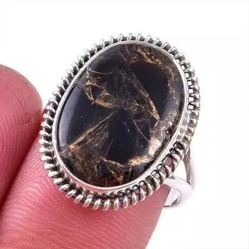 Natural Black Copper Turquoise 925 Solid Sterling Silver Jewelry Ring S.7.5 Y4w38