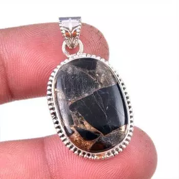 Natural Black Copper Turquoise 925 Solid Sterling Silver Gift Pendant 1.50 y0d29