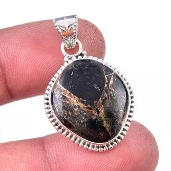 Natural Black Copper Turquoise 925 Solid Sterling Silver Gift Pendant 1.50 a9c16