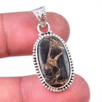 Natural Black Copper Turquoise 925 Solid Sterling Silver Gift Pendant 1.50 A5d94