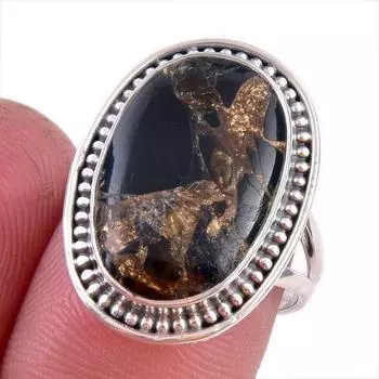 Natural Black Copper Turquoise 925 Solid Sterling Silver Jewelry Ring S.7.5 a6m23