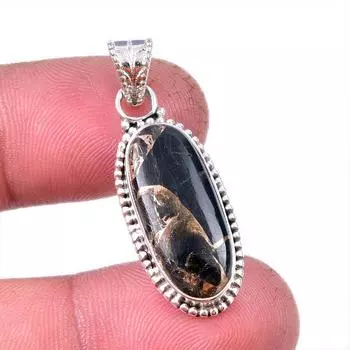 Natural Black Copper Turquoise 925 Solid Sterling Silver Gift Pendant 1.50 a1N33