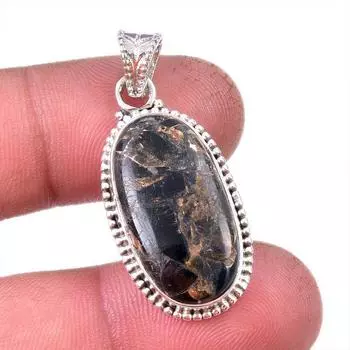 Natural Black Copper Turquoise 925 Solid Sterling Silver Gift Pendant 1.50 g4h59