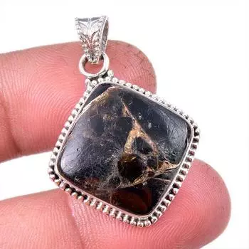 Natural Black Copper Turquoise 925 Solid Sterling Silver Gift Pendant 1.50 W2A74