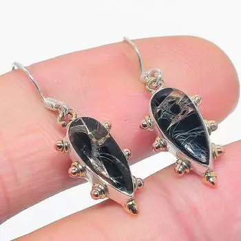 Natural Black Copper Turquoise 925 Solid Sterling Silver Gift Earring 1.25 r5R53
