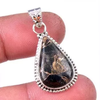 Natural Black Copper Turquoise 925 Solid Sterling Silver Gift Pendant 1.25 p9J58