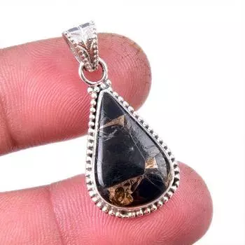 Natural Black Copper Turquoise 925 Solid Sterling Silver Gift Pendant 1.25 o4w78
