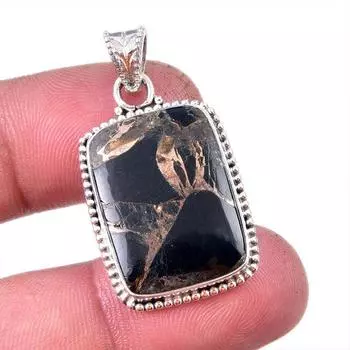 Natural Black Copper Turquoise 925 Solid Sterling Silver Gift Pendant 1.50 V2m44
