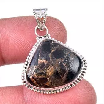 Natural Black Copper Turquoise 925 Solid Sterling Silver Gift Pendant 1.50 J3N01