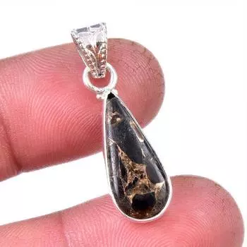 Natural Black Copper Turquoise 925 Solid Sterling Silver Gift Pendant 1.25 D9I49