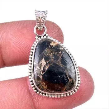 Natural Black Copper Turquoise 925 Solid Sterling Silver Gift Pendant 1.50 U3o10