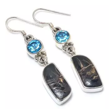 Natural Black Copper Turquoise 925 Solid Sterling Silver Gift Earring 1.75 C2g44