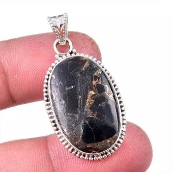 Natural Black Copper Turquoise 925 Solid Sterling Silver Gift Pendant 1.50 y4c59