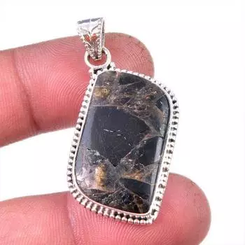 Natural Black Copper Turquoise 925 Solid Sterling Silver Gift Pendant 1.75 c6f60
