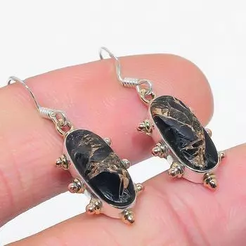 Natural Black Copper Turquoise 925 Solid Sterling Silver Gift Earring 1.50 w9U48
