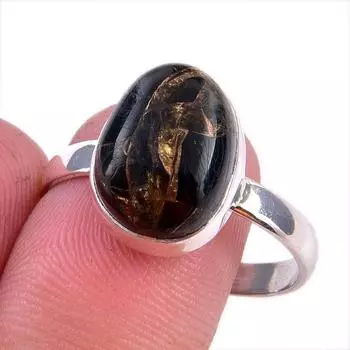 Natural Black Copper Turquoise 925 Solid Sterling Silver Gift Ring S.10.5 o3P20