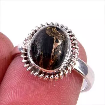Natural Black Copper Turquoise 925 Solid Sterling Silver Jewelry Ring S.6.5 N3C39