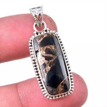 Natural Black Copper Turquoise 925 Solid Sterling Silver Gift Pendant 1.50 Y3B71