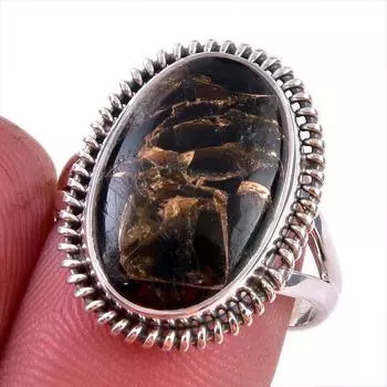 Natural Black Copper Turquoise 925 Solid Sterling Silver Jewelry Ring S.7.5 b3i66