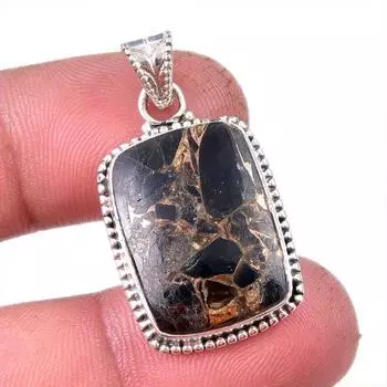 Natural Black Copper Turquoise 925 Solid Sterling Silver Gift Pendant 1.50 W0p35