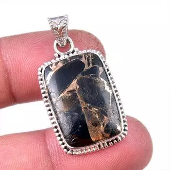 Natural Black Copper Turquoise 925 Solid Sterling Silver Gift Pendant 1.50 d0z39