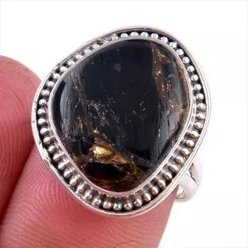 Natural Black Copper Turquoise Gemstone 925 Solid Sterling Silver Ring S.7 F9u42