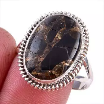 Natural Black Copper Turquoise Gemstone 925 Solid Sterling Silver Ring S.10 m1c21