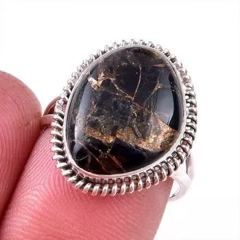 Natural Black Copper Turquoise Gemstone 925 Solid Sterling Silver Ring S.7 l7R51