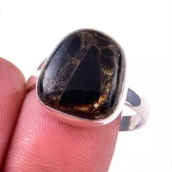 Natural Black Copper Turquoise Gemstone 925 Solid Sterling Silver Ring S.10 w2A61
