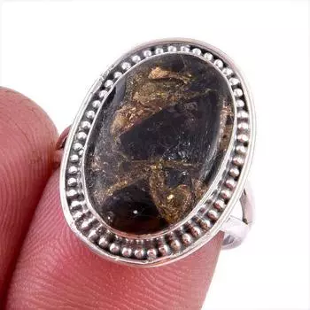 Natural Black Copper Turquoise Gemstone 925 Solid Sterling Silver Ring S.7 J2h27
