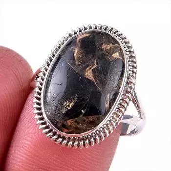 Natural Black Copper Turquoise Gemstone 925 Solid Sterling Silver Ring S.10 d5I54