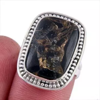 Natural Black Copper Turquoise Gemstone 925 Solid Sterling Silver Ring S.6 R4y83