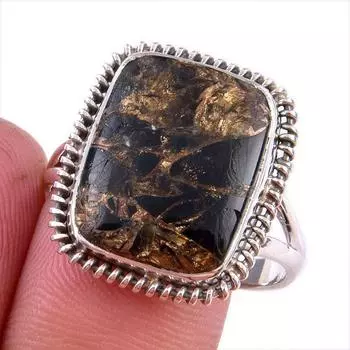 Natural Black Copper Turquoise Gemstone 925 Solid Sterling Silver Ring S.10 q9d24