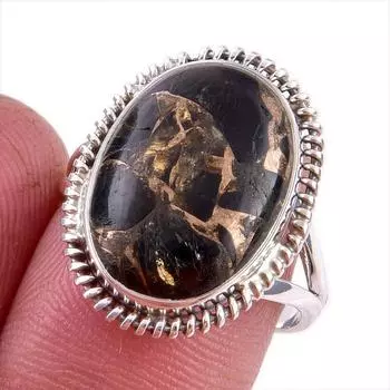 Natural Black Copper Turquoise Gemstone 925 Solid Sterling Silver Ring S.8 q6d50