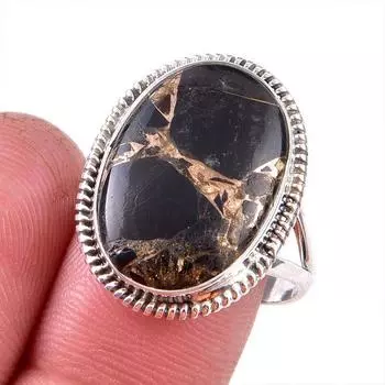 Natural Black Copper Turquoise Gemstone 925 Solid Sterling Silver Ring S.9 a1T72