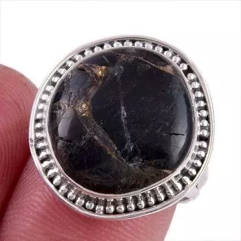 Natural Black Copper Turquoise Gemstone 925 Solid Sterling Silver Ring S.7 C1w77