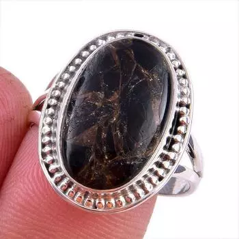 Natural Black Copper Turquoise Gemstone 925 Solid Sterling Silver Ring S.9 Y5m81