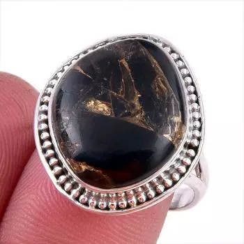 Natural Black Copper Turquoise Gemstone 925 Solid Sterling Silver Ring S.8 L3U37