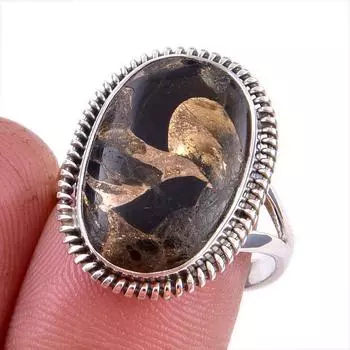 Natural Black Copper Turquoise Gemstone 925 Solid Sterling Silver Ring S.8 J5M32
