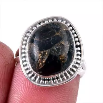 Natural Black Copper Turquoise Gemstone 925 Solid Sterling Silver Ring S.6 h9L73