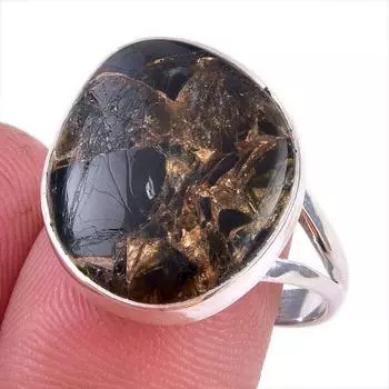 Natural Black Copper Turquoise Gemstone 925 Solid Sterling Silver Ring S.9 d6N27