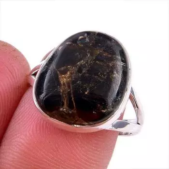 Natural Black Copper Turquoise Gemstone 925 Solid Sterling Silver Ring S.8 l8p98