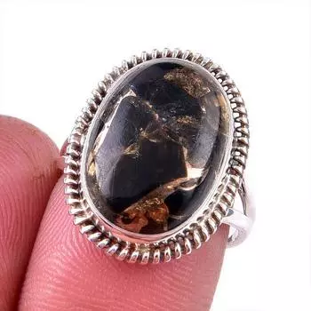 Natural Black Copper Turquoise Gemstone 925 Solid Sterling Silver Ring S.7 w4e21