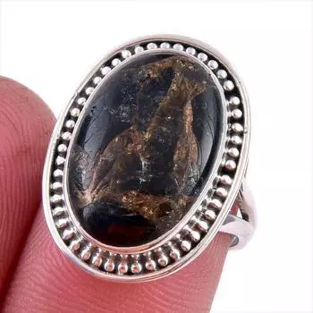 Natural Black Copper Turquoise Gemstone 925 Solid Sterling Silver Ring S.6 J1F39