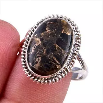 Natural Black Copper Turquoise Gemstone 925 Solid Sterling Silver Ring S.10 g0U12