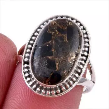 Natural Black Copper Turquoise Gemstone 925 Solid Sterling Silver Ring S.7 J9N72